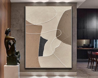 Large Beige Wabi Sabi Wall Art,Brown Abstract Painting on Canvas,Neutral Wall Decor,Minimalist Textured Wall Art,Entrance Wall Art