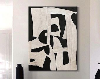 Black Beige Abstract Painting,Wabi Sabi Wall Art,Minimalist Textured Canvas Art,Large Wall Decor,Black And White Art,Scandinavian Art