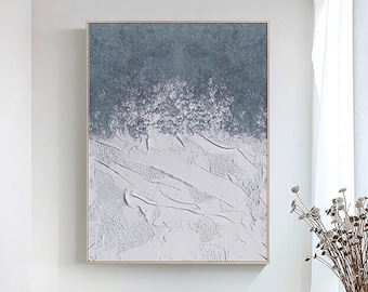 Arte de pared minimalista wabi sabi azul y blanco, pintura abstracta azul y blanca sobre lienzo, arte de pared texturizado, decoración de pared de dormitorio, arte de pared de entrada