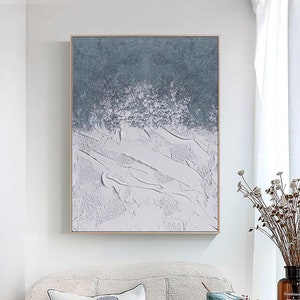 Blue white wabi sabi minimalist wall art,Blue white abstract painting on canvas,Textured wall art,Bedroom wall decor,Entrance wall art