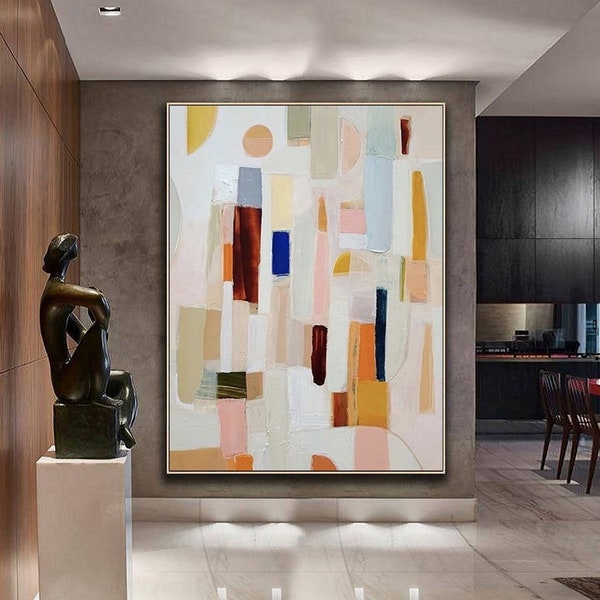 Pittura astratta di colore neutro grande spatola moderna texture colorata arte astratta da parete pittura a olio su tela di grandi dimensioni con cornice