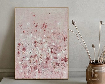 Pink abstract painting,Large modern white abstract flower painting,Abstract texture wall art,Abstract landscape oil painting canvas artwork