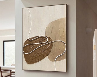 White and Beige Minimalist Wall Art Wabi Sabi Wall Art Oversize Minimalist Painting on Canvas Neutral Textured Painting Brown Wall Decor