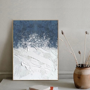 Original blue and white abstract oil painting,blue painting,white textured painting,minimalist painting,living room wall art,home wall decor