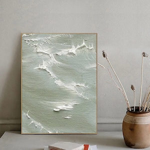 Large ocean oil painting canvas green sea landscape painting white wave painting ocean wave textured painting mother gift living room decor