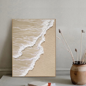 White ocean wave textured painting,sea beach painting,white textured abstract painting,ocean painting,ocean wave landscape painting