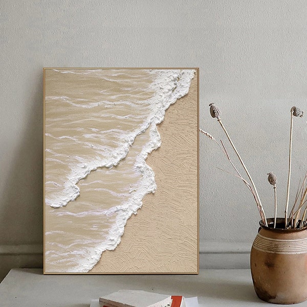 White ocean wave textured painting,sea beach painting,white textured abstract painting,ocean painting,ocean wave landscape painting