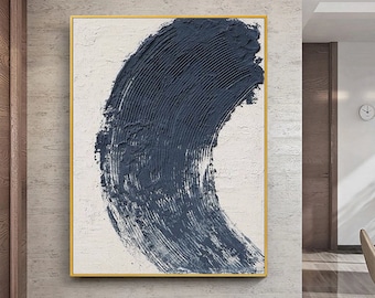 Blue white textured abstract oil painting on canvas,Textured wall art,Minimalist painting,Modern art,Living room wall decoration painting