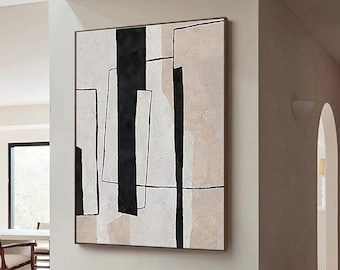 Black White Abstract Painting on Canvas,Neutral Texture Wall Art,Wabi-sabi Wall Art,Entrance Wall Decor,Minimalist Painting for Living Room