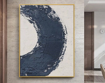 Original abstraktes Bild blau weiß texturierte Wandbild abstrakte Kunst Wabi-Sabi Wandbild moderne Kunst minimalistisch Wandkunst