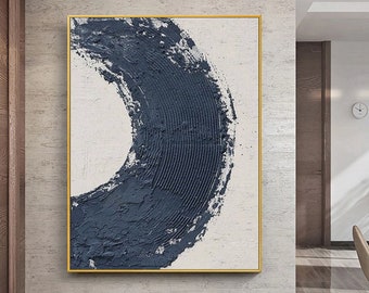 Origineel blauw wit abstract schilderij blauw getextureerd schilderij blauw wit minimalistisch getextureerde muur kunst wabi-sabi kunst decor minimalistisch schilderij