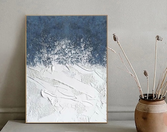 Original blue and white abstract oil painting,blue painting,white textured painting,minimalist painting,living room wall art,home wall decor