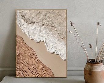 Original brown beige white minimalist abstract painting for 3D textured wall art for beige white textured painting for abstract canvas art