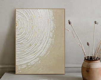 Original beige white textured painting minimalist abstract painting beige white textured wall art white 3D wall art for bedroom wall decor