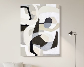Neutral Black White Abstract Painting on Canvas Minimalist Wall Art Large Modern Texture Painting Living Room Wall Art Decor painting