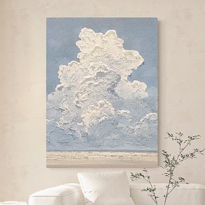 Abstract Cloud Wall art,Framed Canvas Art Print,Minimalist Art Large White Wall Art Abstract Horizontal Wall Art Painting