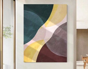 Original green brown abstract painting on canvas,oil painting custom,minimalist wall art,beige yellow painting,large abstract canvas art
