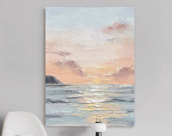 Ocean painting on canvas sunset wall art oil seascape painting impressionist art fine art contemporary art living room sunset over the ocean