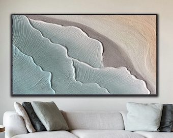 Sea beach canvas oil painting, ocean wave 3d texture painting, blue ocean painting, living room decor painting hand painted custom painting