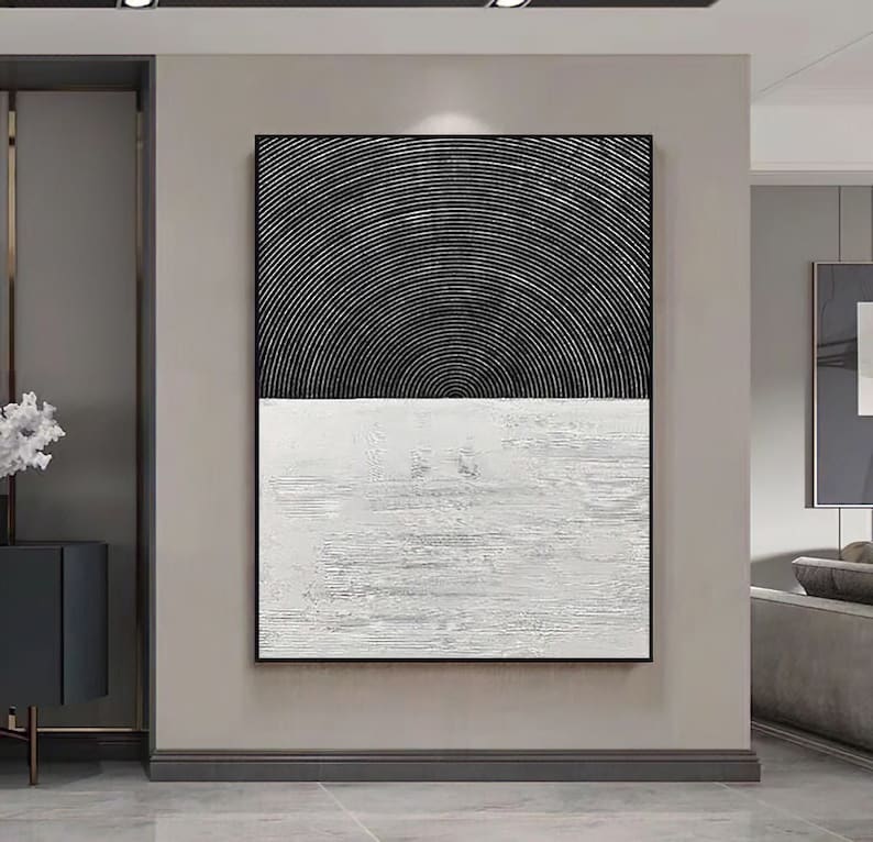 Black and White Abstract Art Painting Black and White Canvas Etsy