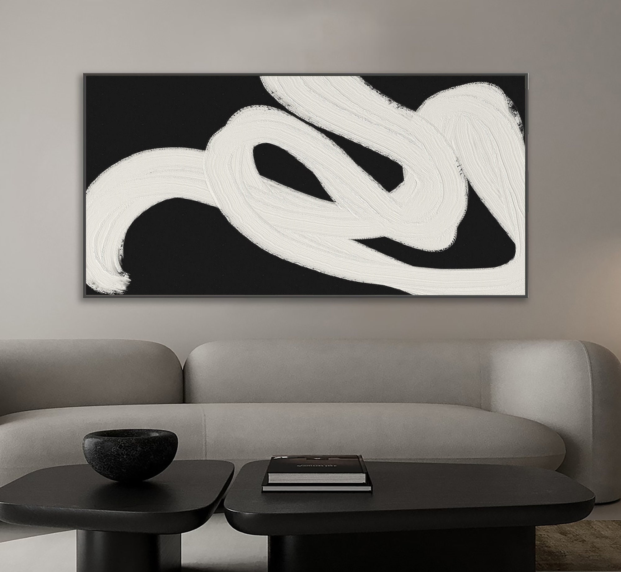Minimalist Black White Abstract Painting on Canvas Wall Art - Etsy