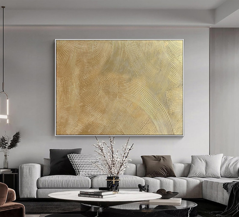 Gold Abstract Painting on Canvas Wall Art Gold Minimalist Painting Gold ...
