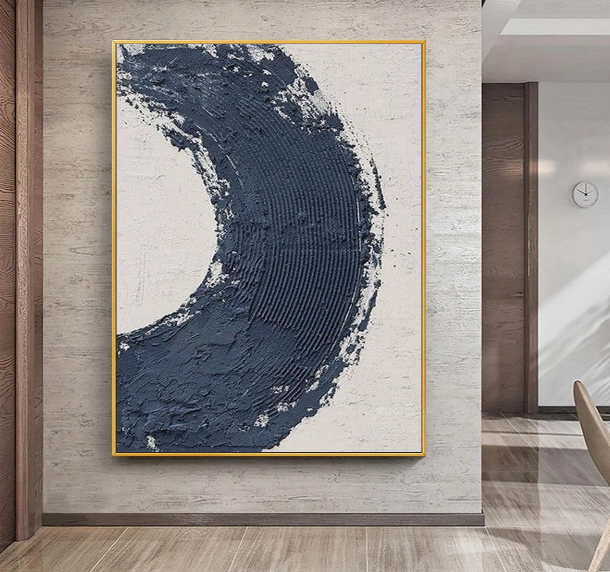Minimalist Blue and White Abstract Painting - Canvas Art for Neutral Living Spaces