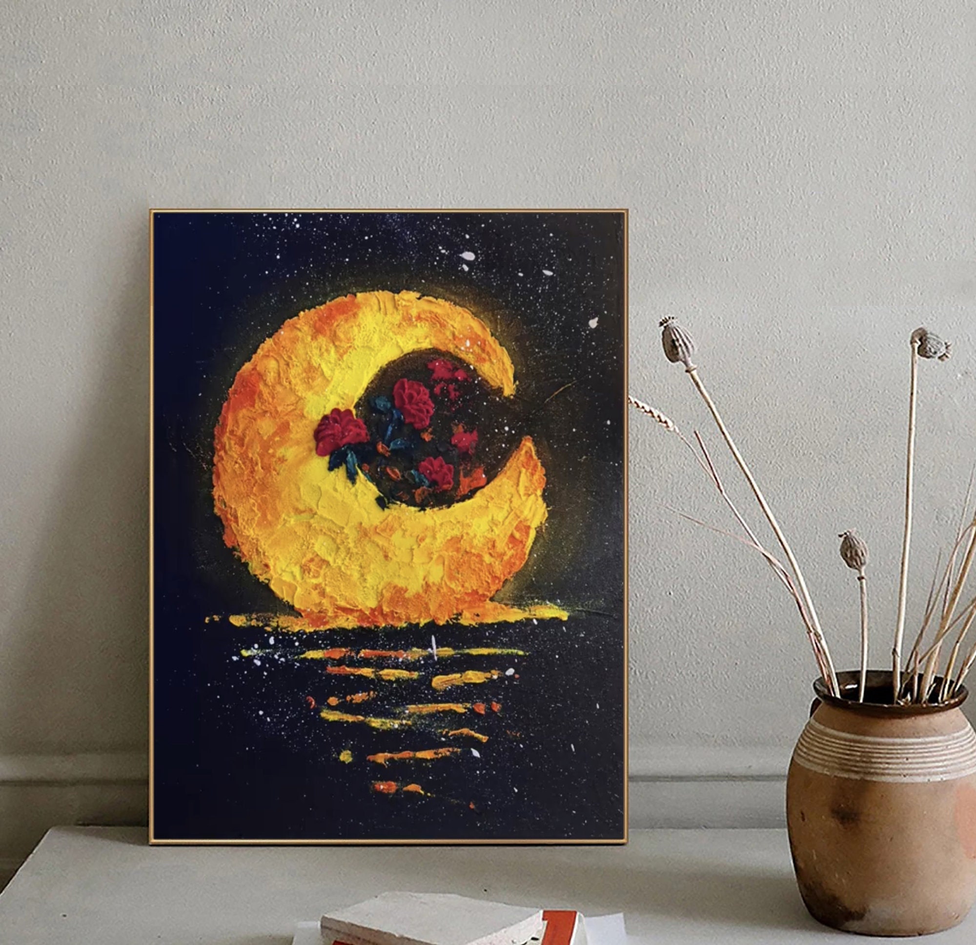 Original Red Rose & Carnation Flower Painting ｜ 3D Textured Wall Art ｜ Mother's Day Gift