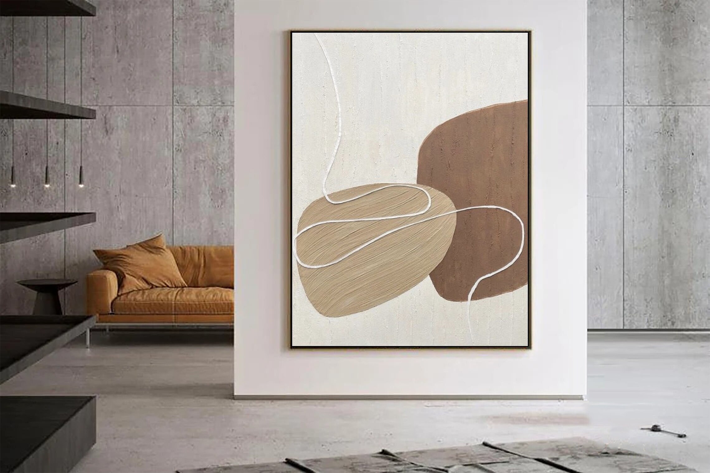 Beige and Brown 3D Textured Painting - Minimalist Abstract Wall Art for Home Decor