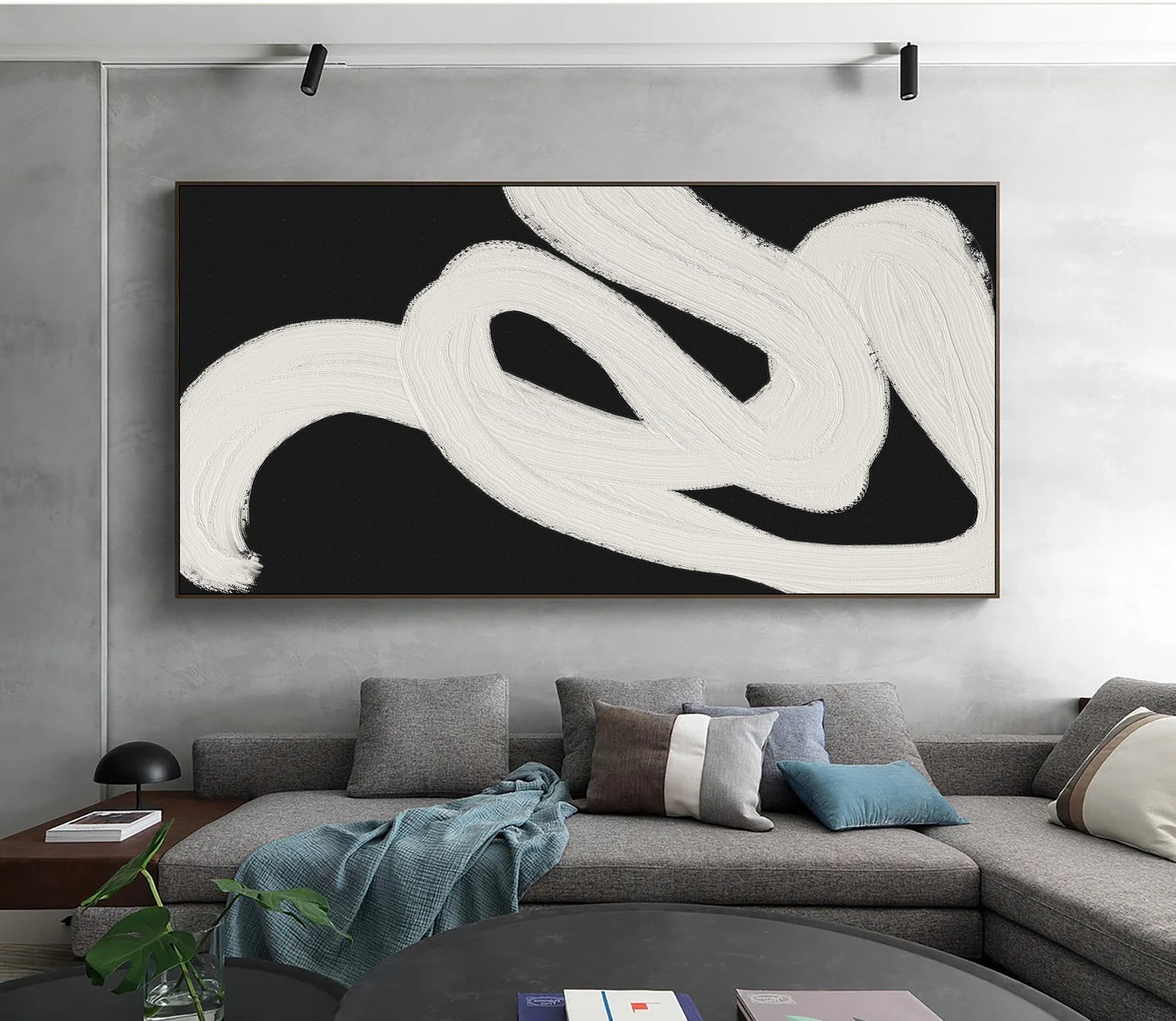 Minimalist Black White Abstract Painting on Canvas Wall Art - Etsy