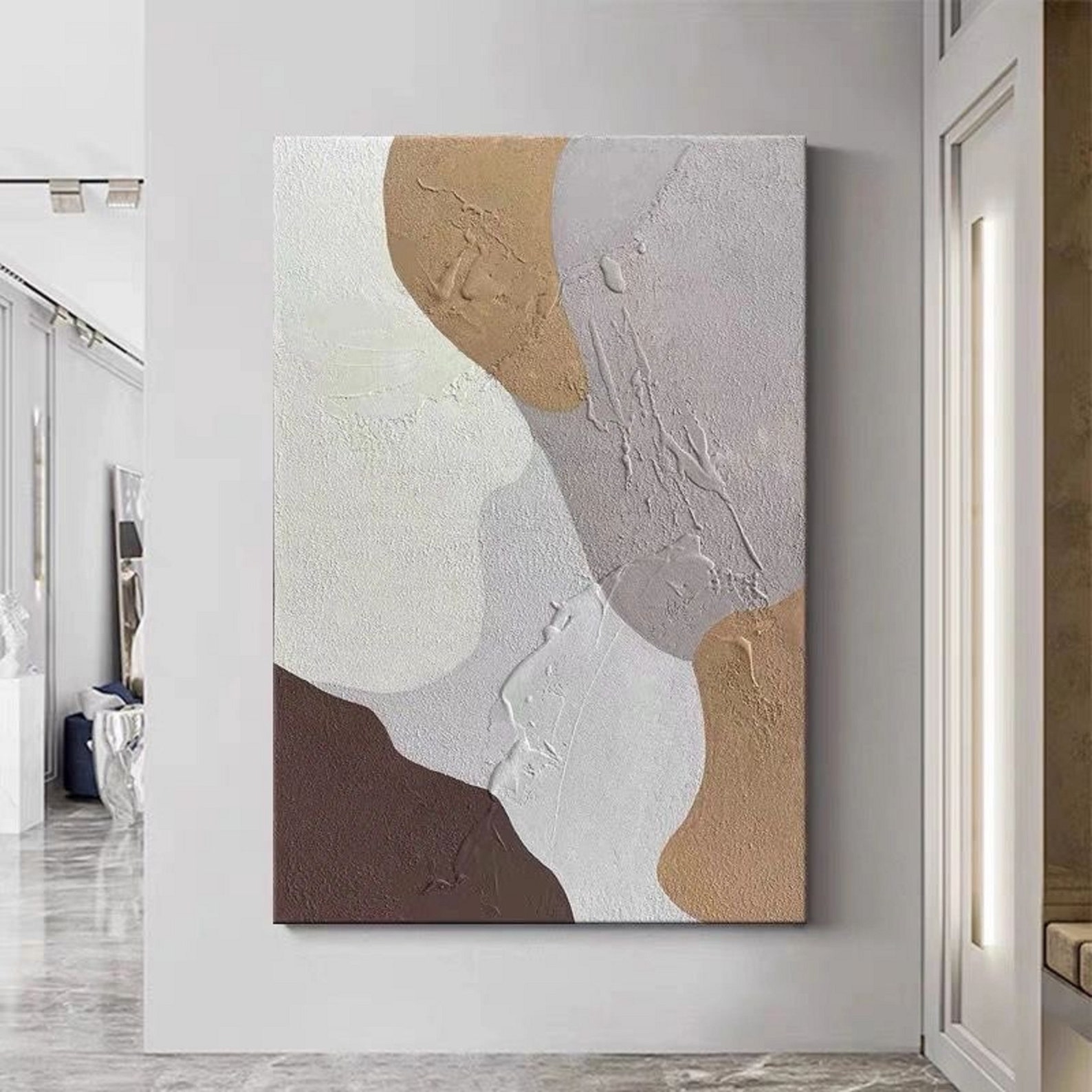 Gray and White Abstract Painting on Canvas,gray White Textured Wall Art ...