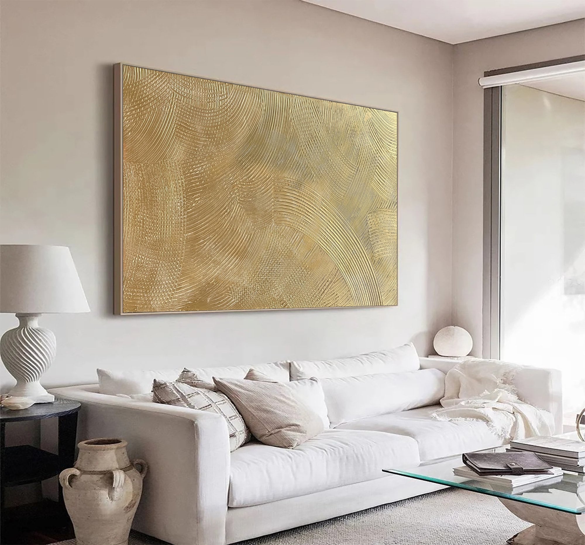 Gold Abstract Painting on Canvas Wall Art Gold Minimalist Painting Gold ...