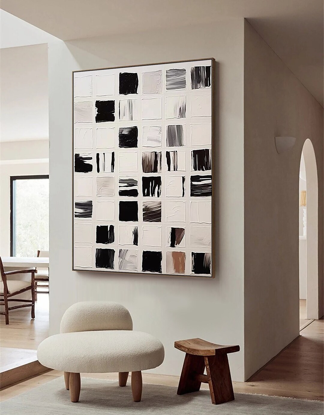 Black White Wabi Sabi Wall Art Black White Abstract Painting on Canvas ...
