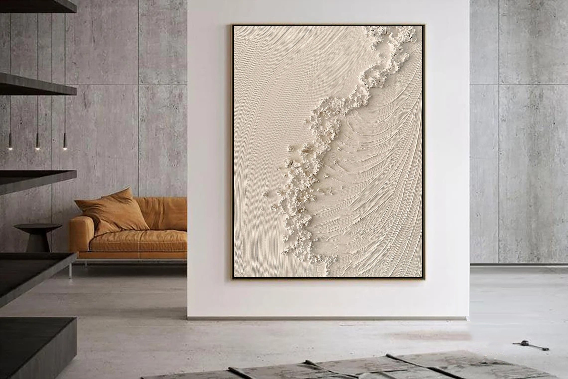 Beige Ocean Painting - Minimalist 3D Textured Sea Art for Large Canvas Wall Decor＊＊