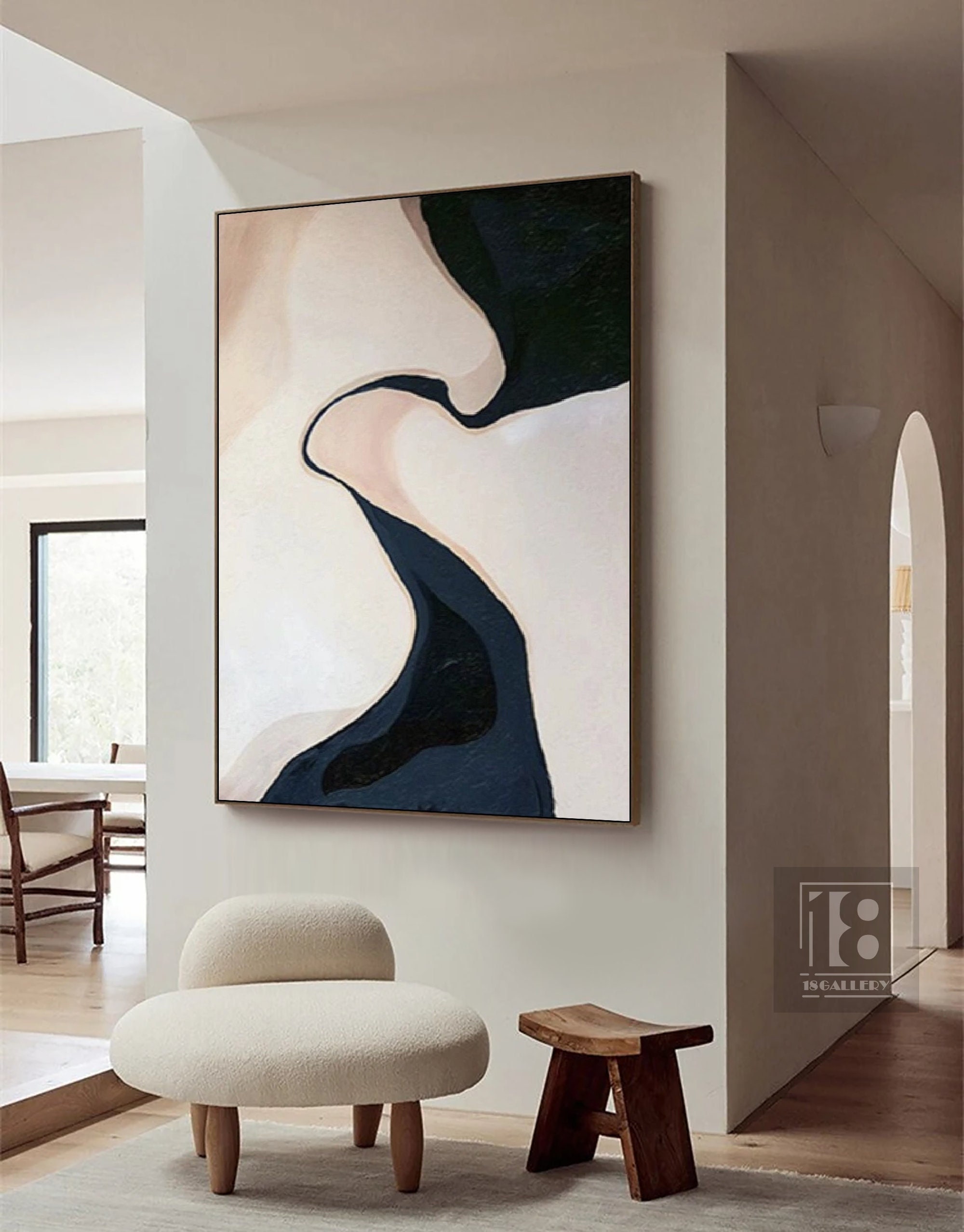 Wabi Sabi Wall Art ｜ Black, White & Beige Abstract Painting ｜ Modern Art