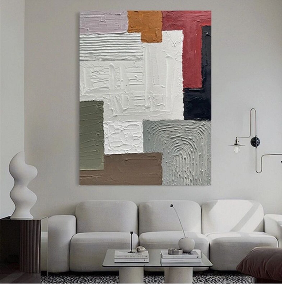 Original Gray Abstract Painting on Canvas White Texture Wall Art