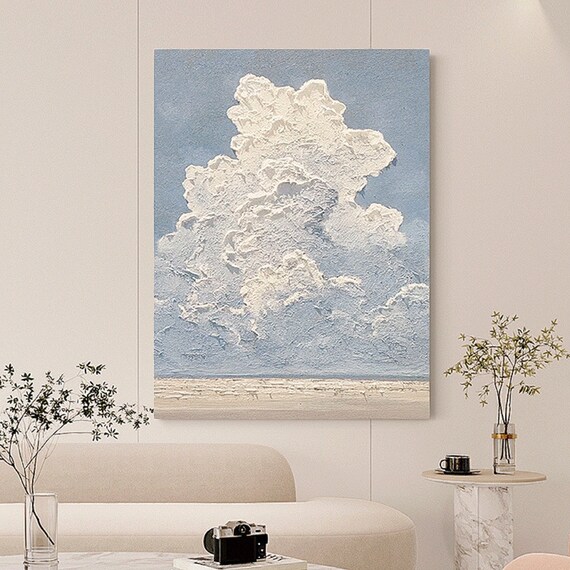 White cloud wall art,white 3d wall art,abstract art Painting,minimalist wall art,Indigo art,maximalist decor,sky wall art,night sky Painting
