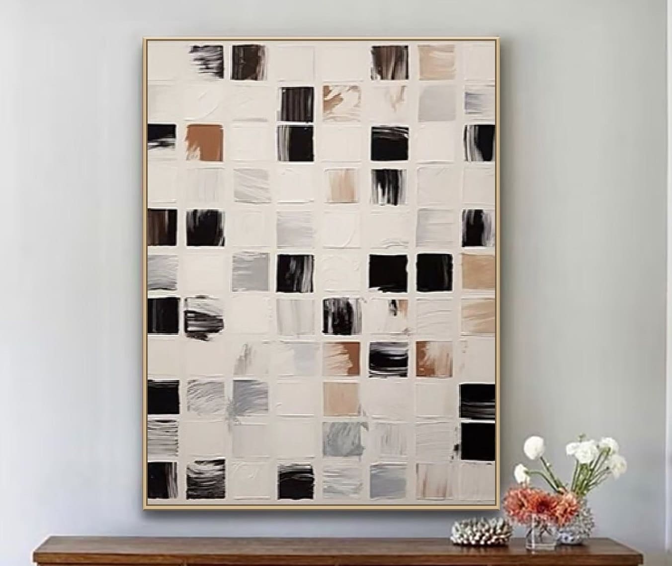 Black & White Minimalist Abstract Painting ｜ Textured Wabi Sabi Wall Art