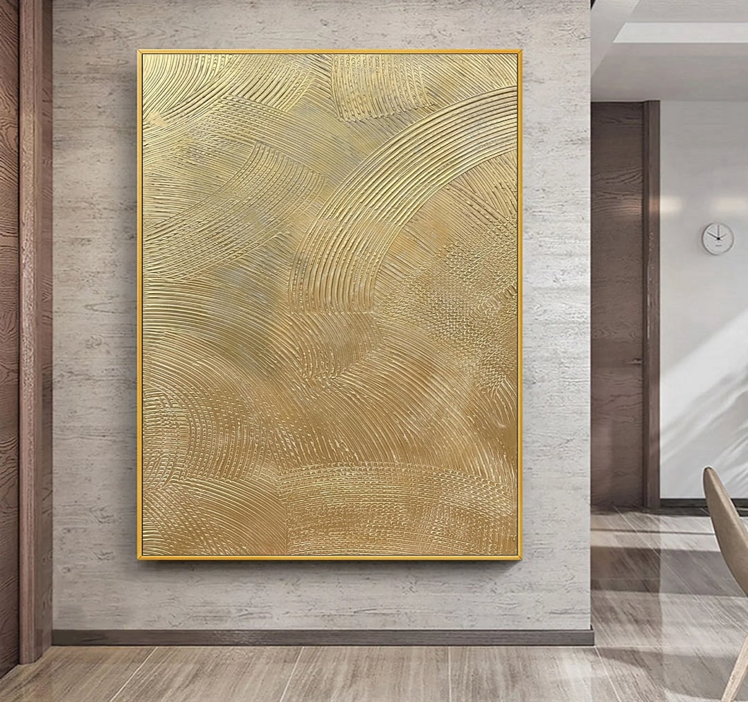 Large Gold Abstract Textured Oil Painting on Canvas,gold Textured Wall