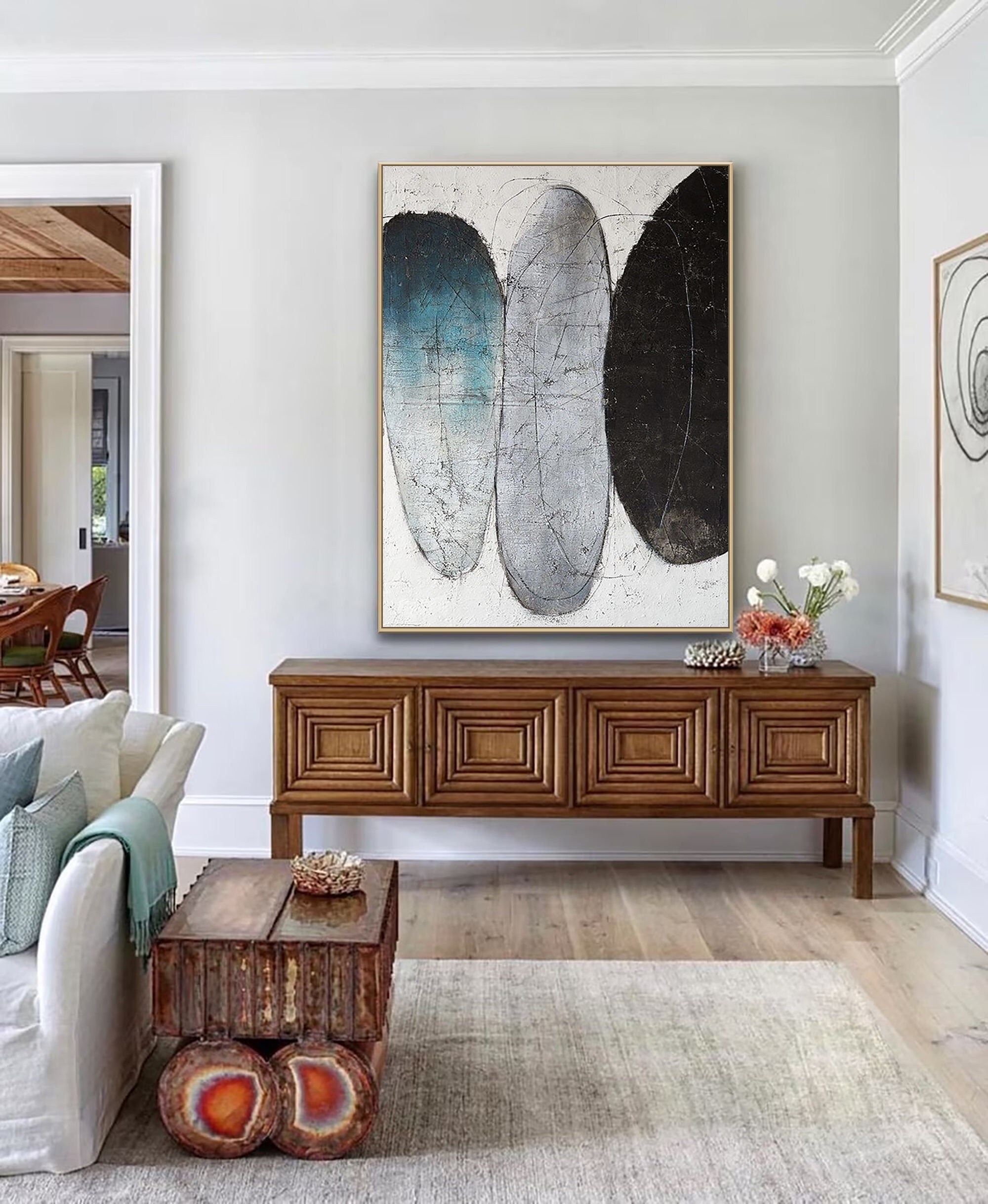 Wabi Sabi Wall Art ｜ Minimalist Abstract Painting ｜ Black, White & Gray