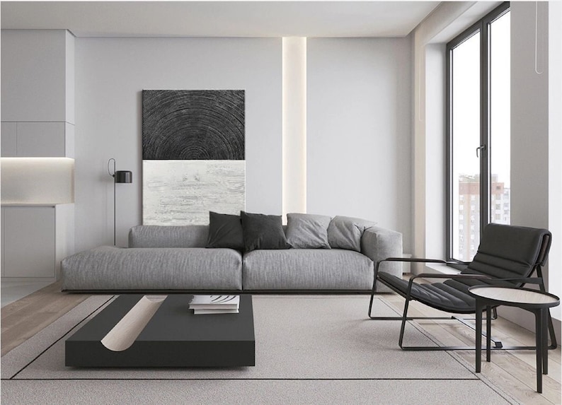 Black and White Abstract Art Painting Black and White Canvas Etsy