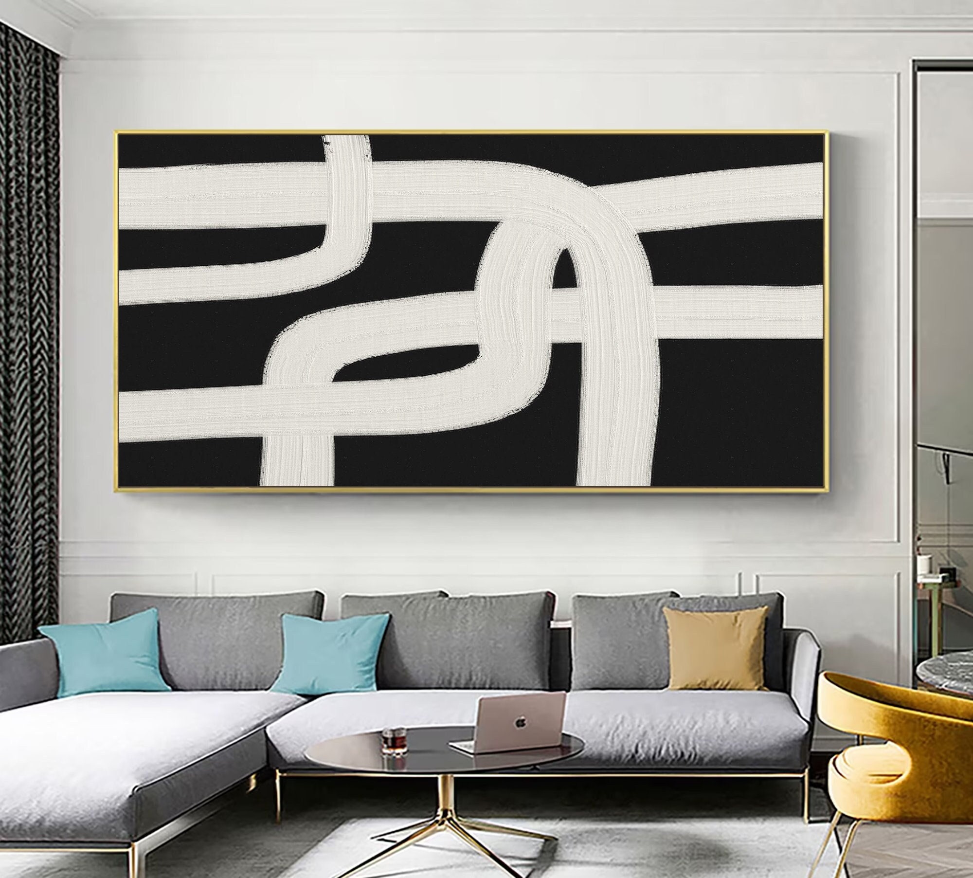 Black White Abstract Oil Painting ｜ Textured Canvas Art for Living Room