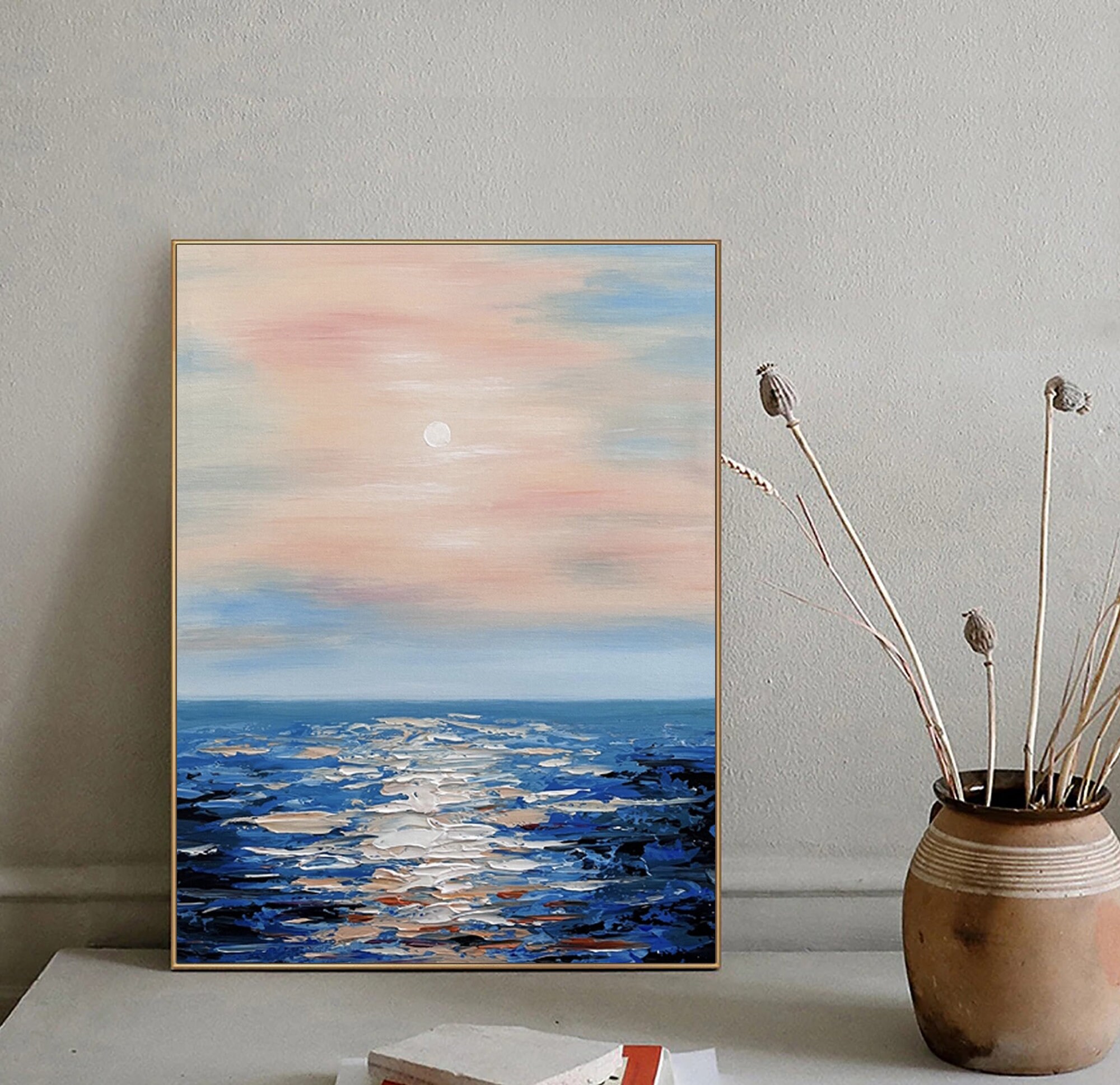 Ocean Painting on Canvas Sunset Wall Art Seascape Oil Painting - Etsy