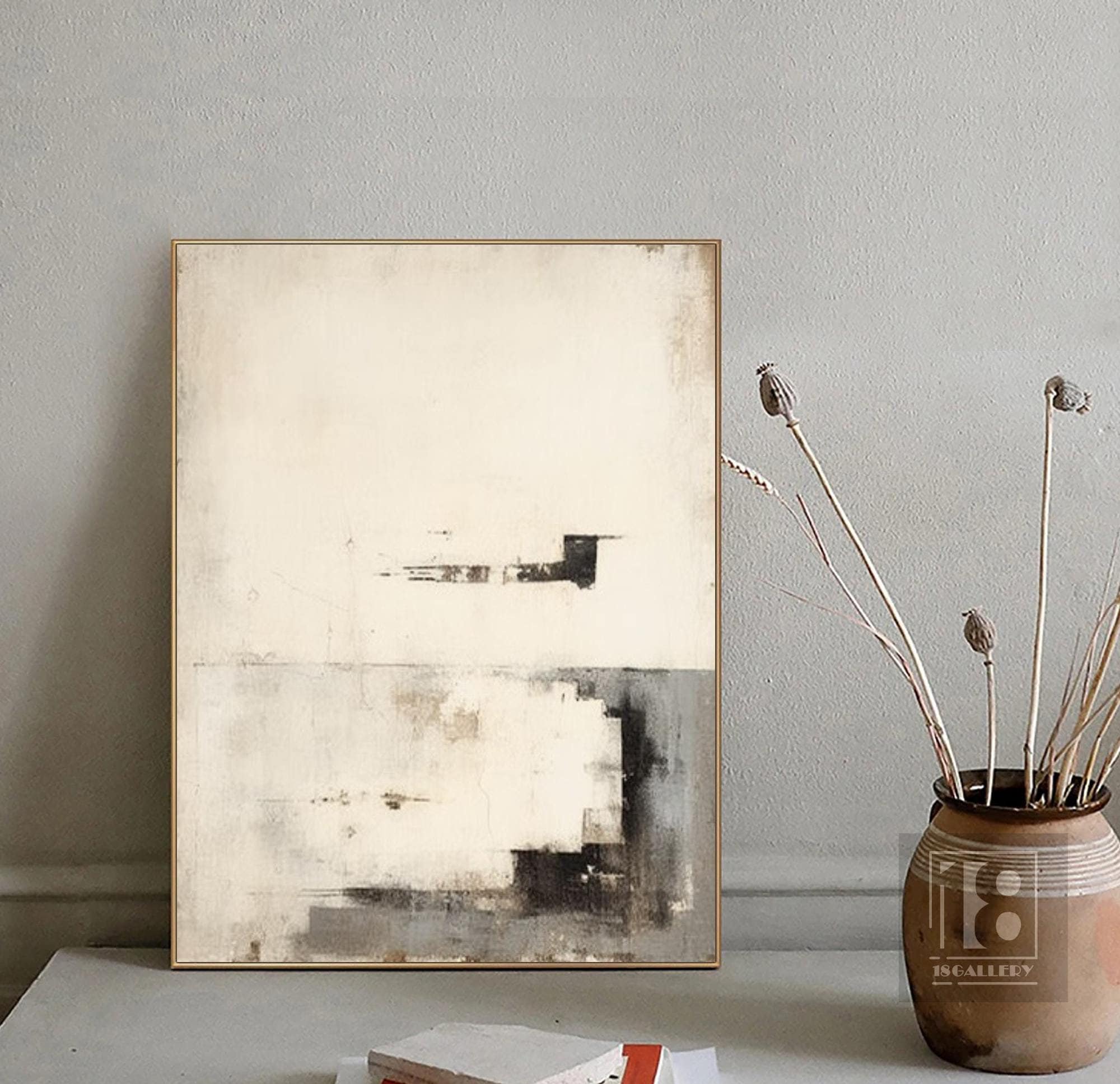Neutral Beige & White Abstract Painting ｜ Wabi Sabi Minimalist Art