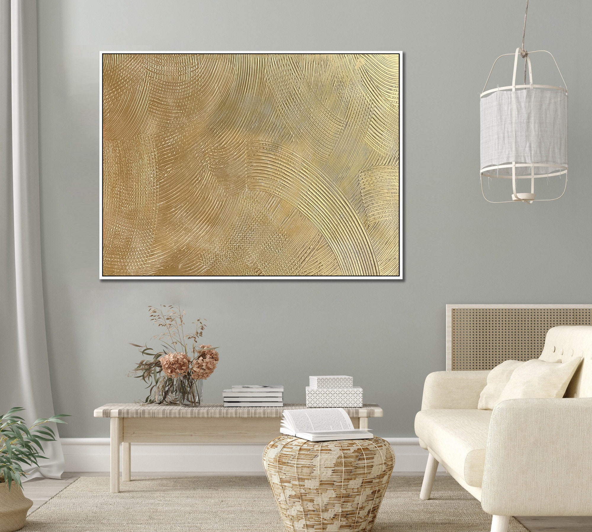 Gold Abstract Painting on Canvas Wall Art Gold Minimalist Painting Gold ...