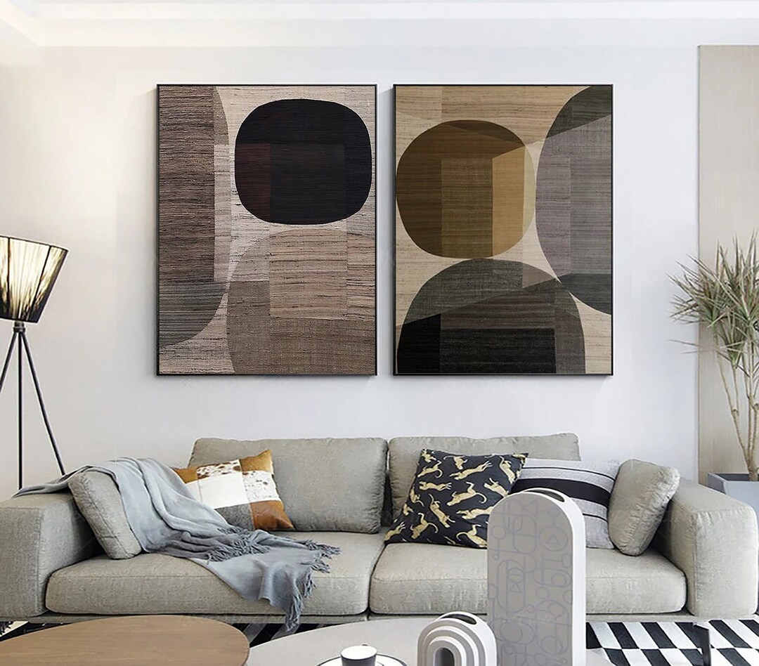 Set of 2 Brown Wabi Sabi Wall Art 2 Piece Brown Beige Textured Abstract ...