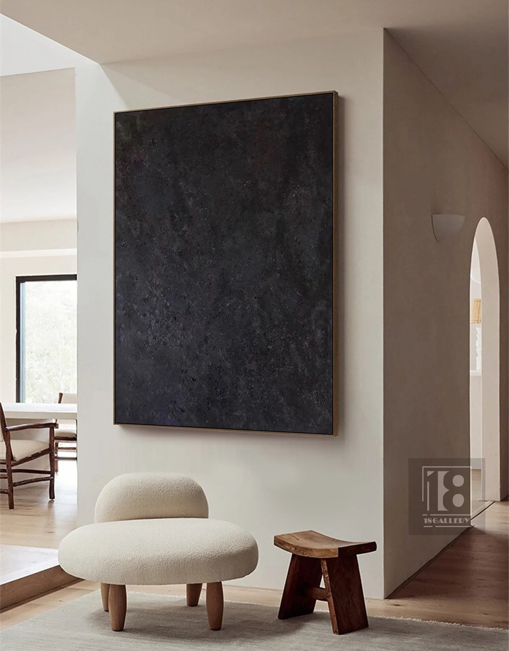 Black Wabi Sabi Wall Art ｜ Large Black Starry Sky Abstract Painting