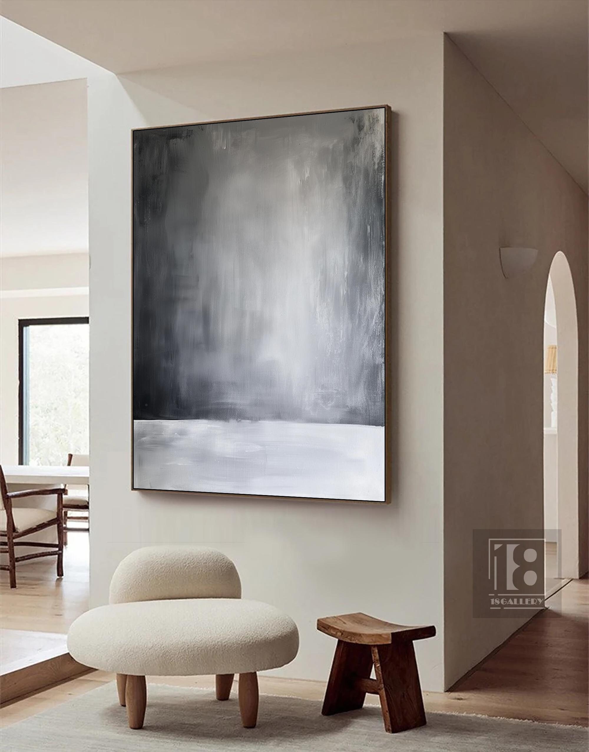 Black & White Abstract Painting on Canvas ｜ Minimalist Wabi Sabi Art