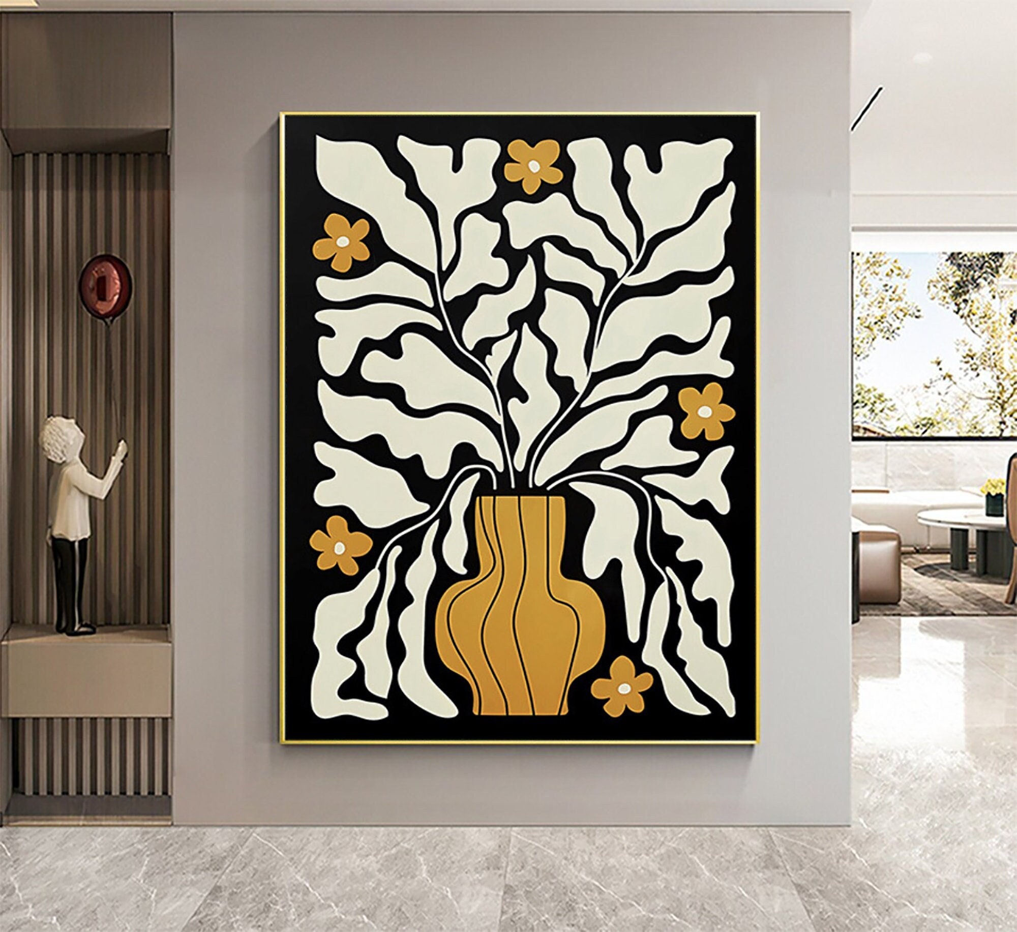Abstract White Flower Oil Painting ｜ Wabi Sabi Wall Art ｜ Minimalist Living Room Decor