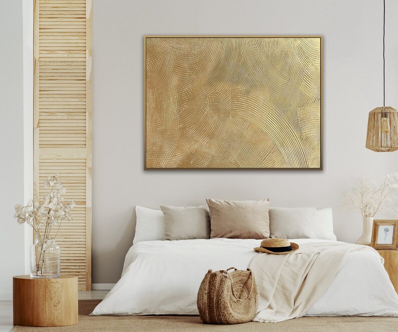 Gold Abstract Painting on Canvas Wall Art Gold Minimalist Painting Gold ...